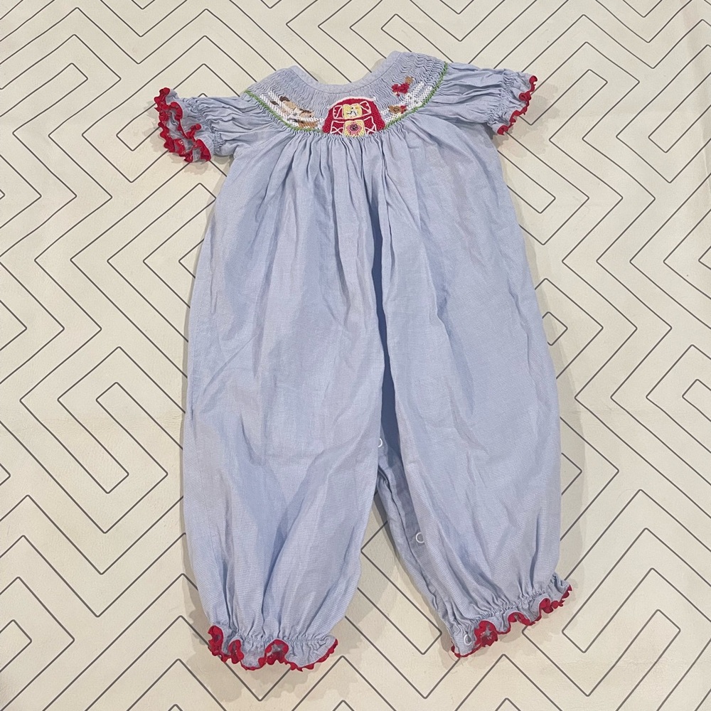 Smockadot Kids Plaid Smocked Barn Pattern Outfit